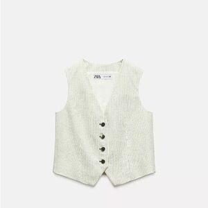 Worn Once Zara Green Striped Button Vest